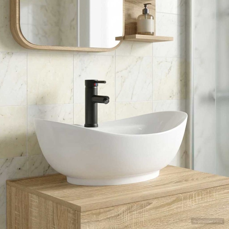 Lavabo de salle de bains Noir Mat 59 x 35 x 21 cm métal 629044629044