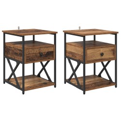 Cabinet de chevet avec tiroir 2 pcs Bois ancien 40 x 42 x 55 cm 629080629080