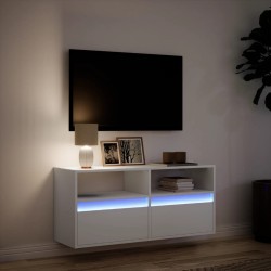Meuble TV mural avec lumières LED blanc 100x31x45 cm 629202629202