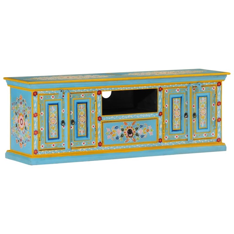 Meuble TV bleu 110x30x40 cm bois massif de manguier 629205629205