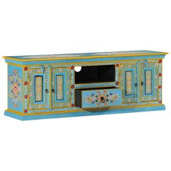 Meuble TV bleu 110x30x40 cm bois massif de manguier 629205629205