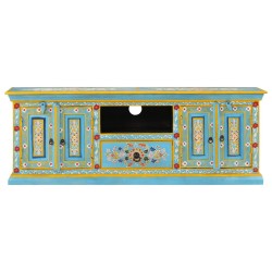 Meuble TV bleu 110x30x40 cm bois massif de manguier 629205629205