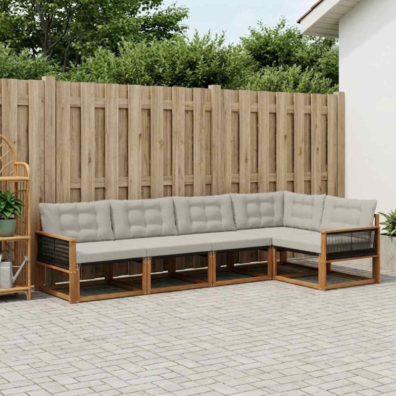 Ensemble de canapés d'extérieur 5 pcs Naturel et gris clair 629216629216