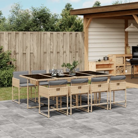 Ensemble à manger de jardin et coussins 9 pcs mélange beige 629221629221