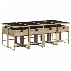Ensemble à manger de jardin et coussins 9 pcs mélange beige 629221629221