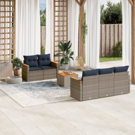 Ensemble de canapé de jardin 6 pcs avec coussins gris résine tressée 629227629227