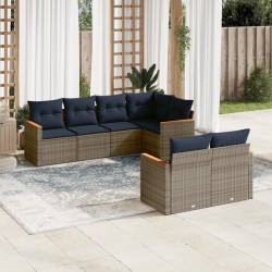 Ensemble de canapé de jardin 7 pcs avec coussins gris résine tressée 629230629230