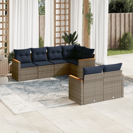 Ensemble de canapé de jardin 7 pcs avec coussins gris résine tressée 629230629230