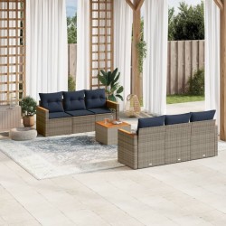 Ensemble de canapé de jardin 7 pcs avec coussins gris résine tressée 629231629231