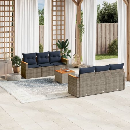 Ensemble de canapé de jardin 7 pcs avec coussins gris résine tressée 629231629231
