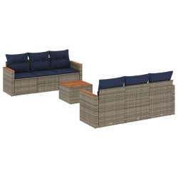 Ensemble de canapé de jardin 7 pcs avec coussins gris résine tressée 629231629231