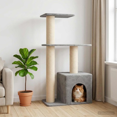 Arbre à chat avec poteaux à griffer en sisal Gris clair 133 cm 629282629282