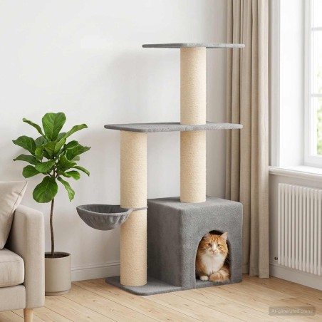 Arbre à chat avec poteaux à griffer en sisal Gris clair 133 cm 629283629283