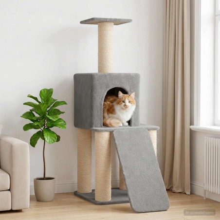 Arbre à chat avec poteaux à griffer en sisal Gris clair 146 cm 629293629293
