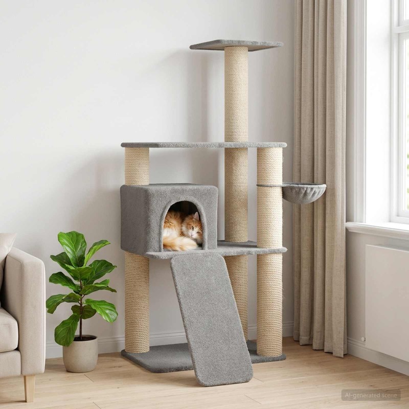 Arbre à chat avec poteaux à griffer en sisal Gris clair 173 cm 629294629294