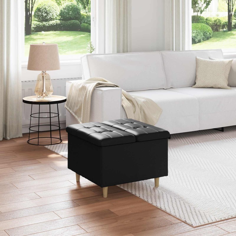 Pouf de rangement avec coussin Noir 60 x 60 x 45 cm Simili cuir 629304629304