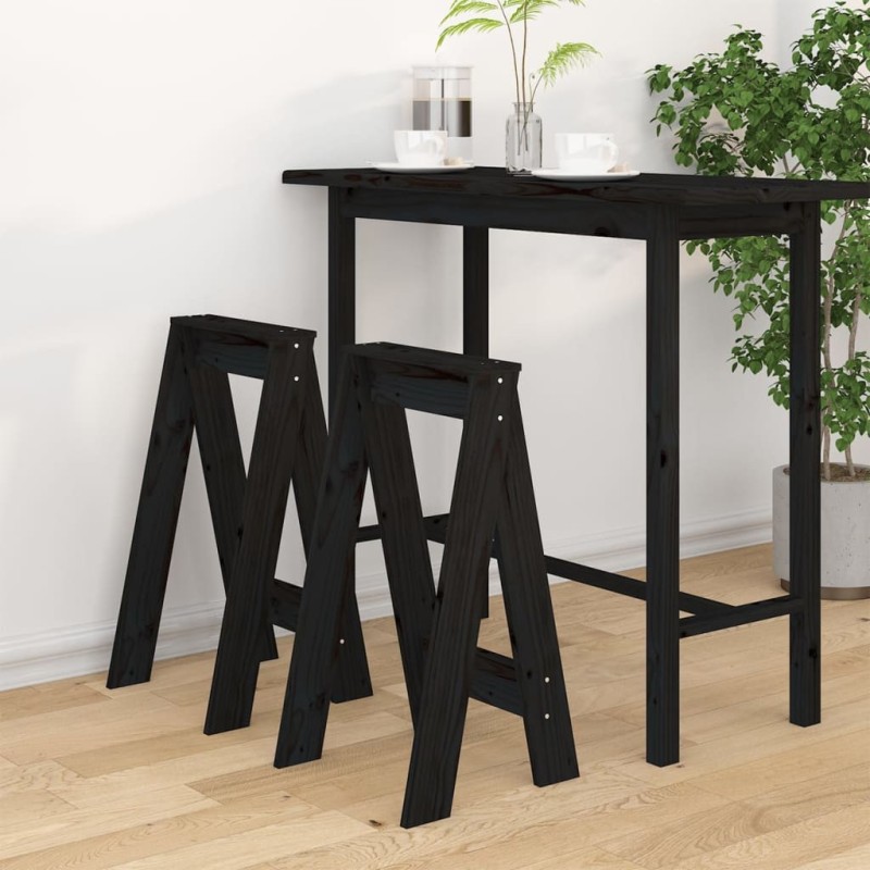 Tabourets lot de 2 noir 40x40x75 cm bois massif de pin 629331629331