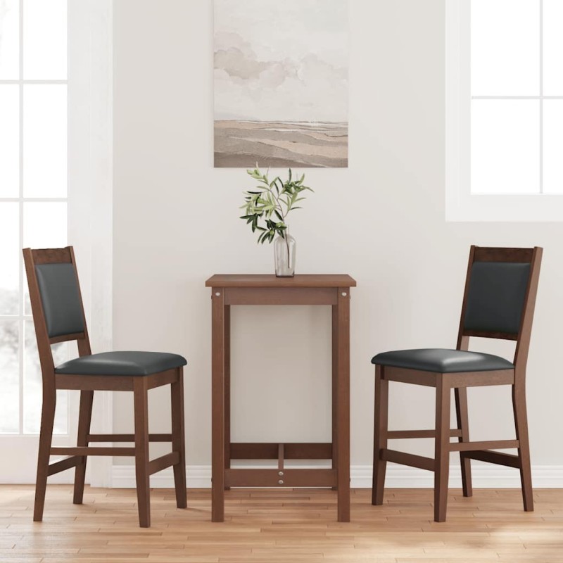 Tabourets de bar avec coussins (lot de 2) en bois massif marron et caoutchouc 629332629332