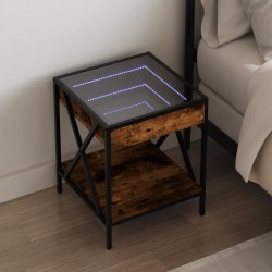 Table de chevet avec LED infini chêne fumé 40x40x49 cm 629357629357
