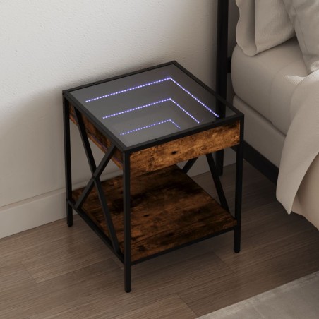 Table de chevet avec LED infini chêne fumé 40x40x49 cm 629357629357