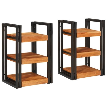 Table de chevet 2 pcs Marron et Noir Bois d'acacia massif 629362629362