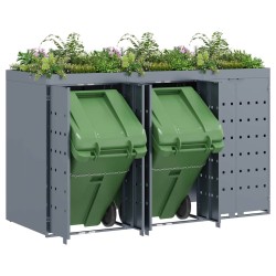 Rangement de poubelle à roulettes pour 3 poubelles Gris clair 629380629380