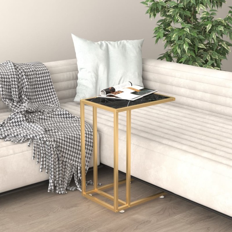 Table d'appoint ordinateur Marbre noir 50x35x65 cm Verre trempé 629385629385