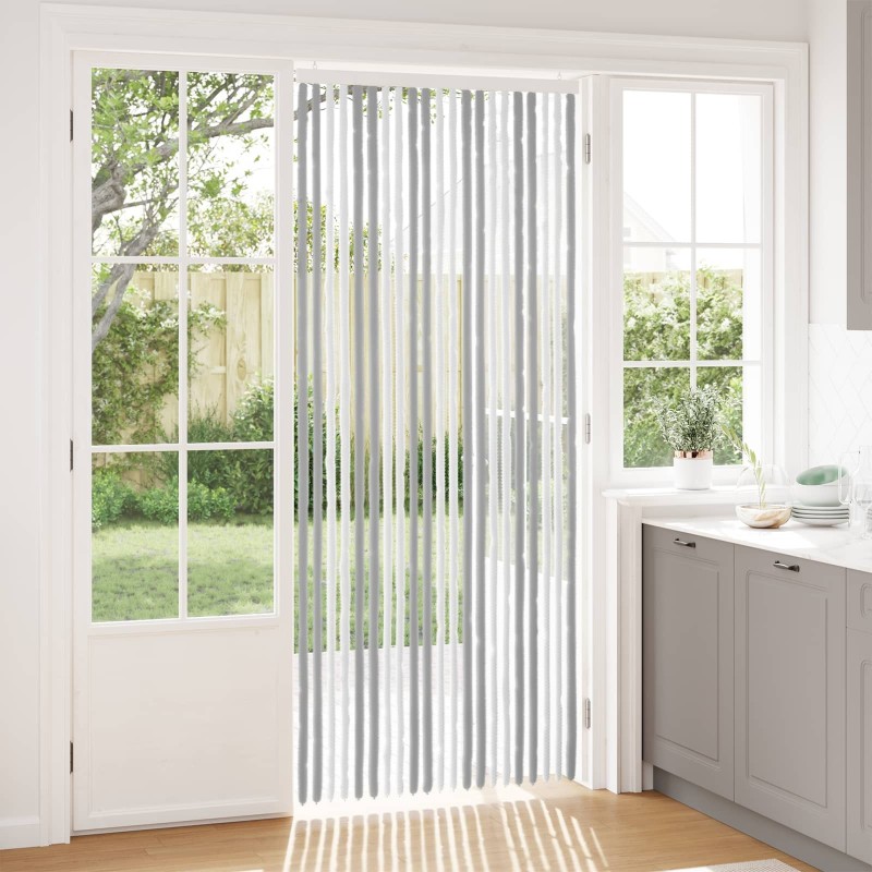 Rideau anti-insectes en chenille Gris et blanc 90 x 220 cm 629386629386