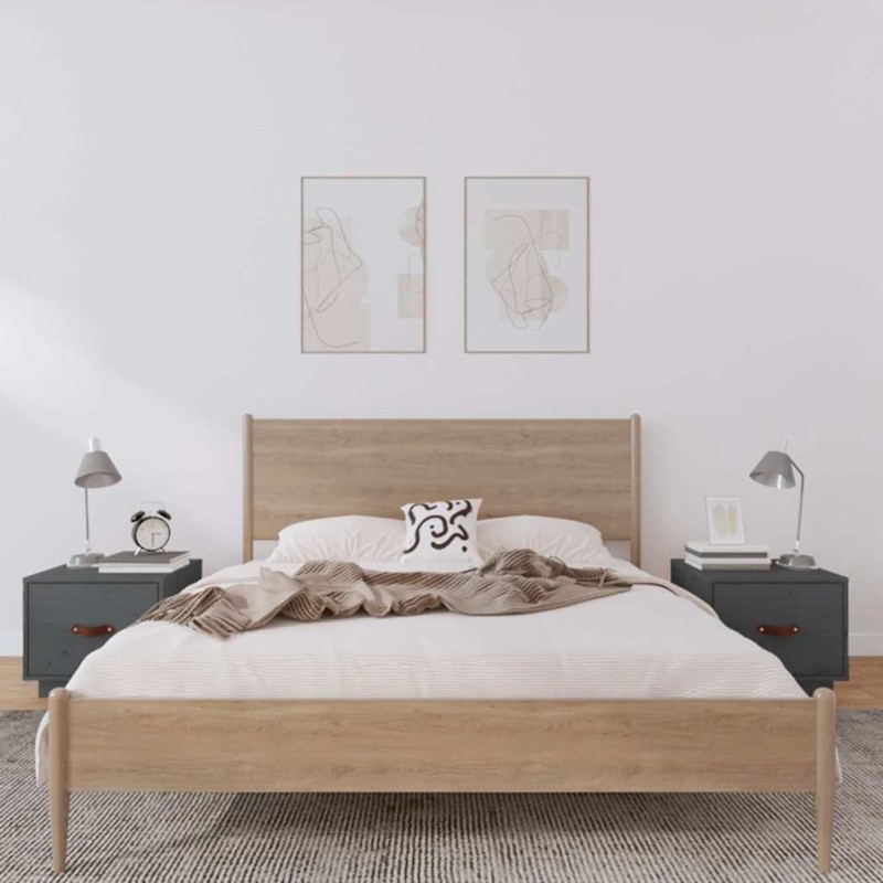 Tables de chevet 2 pcs Gris 40x34x35 cm Bois de pin massif 629502629502