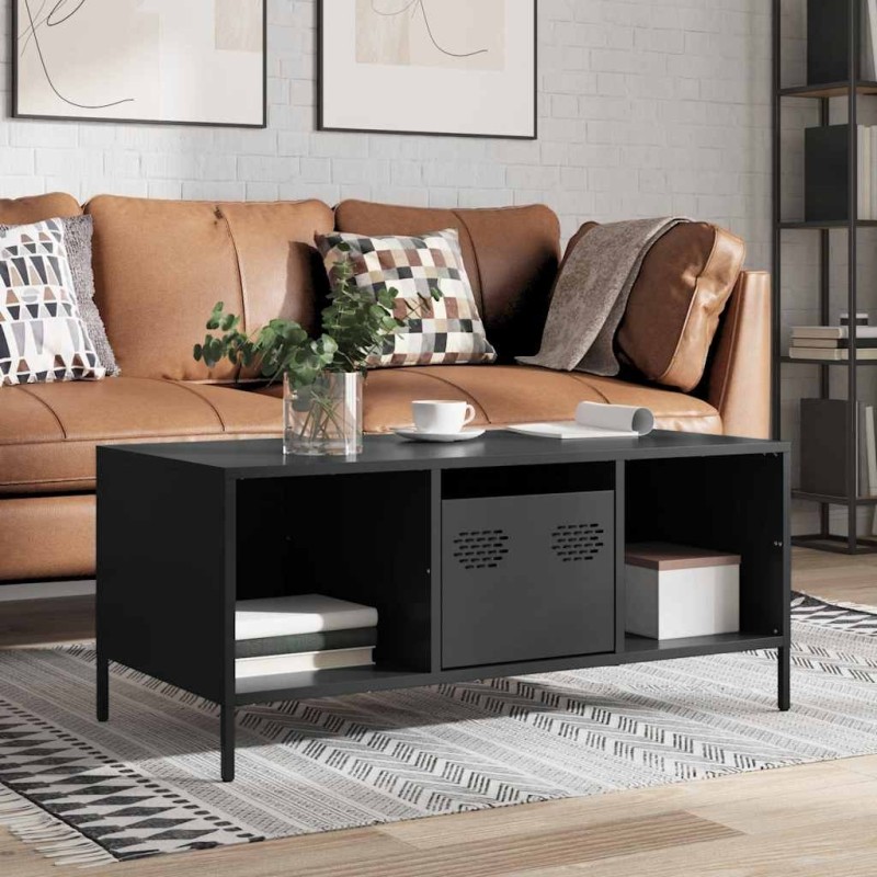 Table basse noir 101,5x50x43,5 cm acier laminé à froid 629572629572