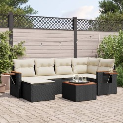 Salon de jardin 7 pcs avec coussins noir résine tressée 629635629635