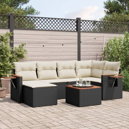 Salon de jardin 7 pcs avec coussins noir résine tressée 629635629635