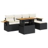 Salon de jardin 6 pcs avec coussins noir résine tressée acacia 629637629637