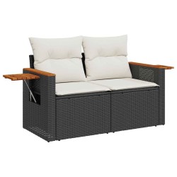 Salon de jardin 6 pcs avec coussins noir résine tressée acacia 629637629637