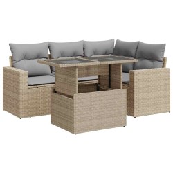 Salon de jardin avec coussins 5 pcs beige résine tressée 629654629654