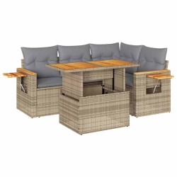 Salon de jardin avec coussins 5 pcs beige résine tressée acacia 629667629667