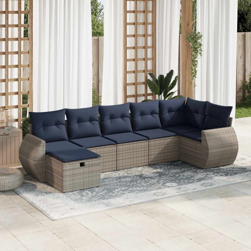 Salon de jardin avec coussins 7 pcs gris résine tressée 629672629672