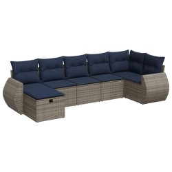 Salon de jardin avec coussins 7 pcs gris résine tressée 629672629672
