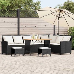 Salon de jardin 4 pcs avec coussins forme L noir résine tressée 629716629716