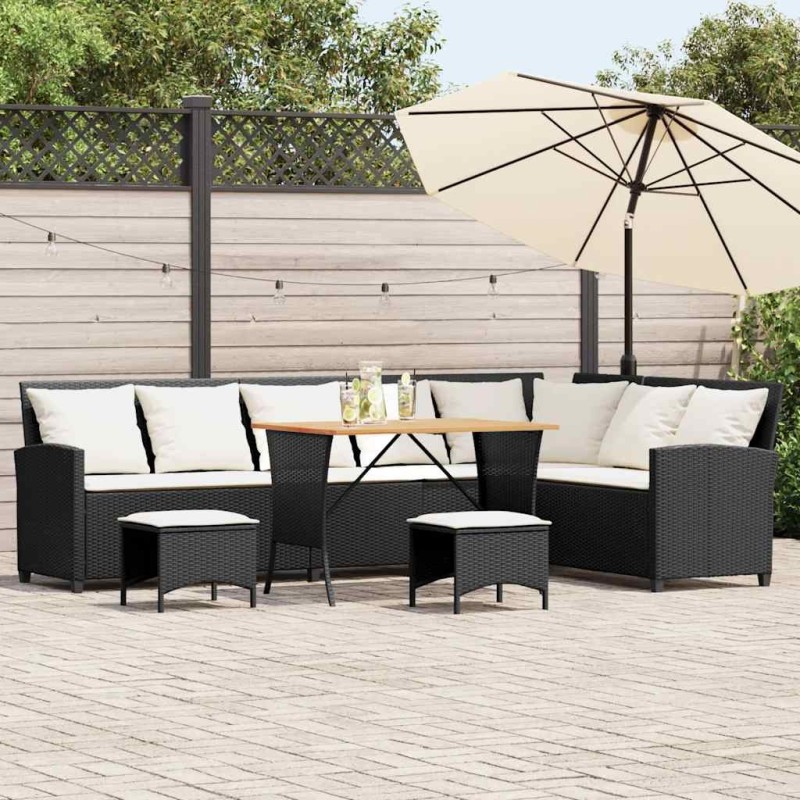 Salon de jardin 4 pcs avec coussins forme L noir résine tressée 629716629716