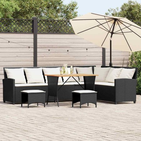 Salon de jardin 4 pcs avec coussins forme L noir résine tressée 629716629716