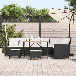 Salon de jardin 4 pcs avec coussins forme L noir résine tressée 629716629716