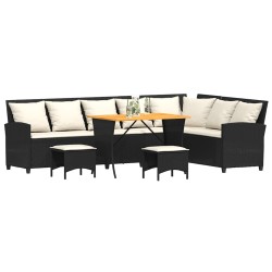 Salon de jardin 4 pcs avec coussins forme L noir résine tressée 629716629716