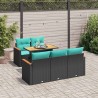 Salon de jardin 6 pcs avec coussins noir résine tressée 629720629720