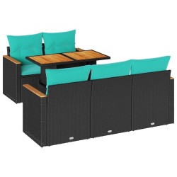 Salon de jardin 6 pcs avec coussins noir résine tressée 629720629720