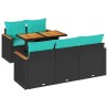 Salon de jardin 6 pcs avec coussins noir résine tressée 629720629720