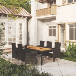 Salon de jardin 7 pcs avec coussins résine tressée noir 629722629722