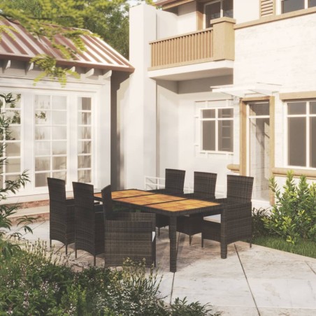 Salon de jardin 7 pcs avec coussins résine tressée noir 629722629722