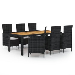 Salon de jardin 7 pcs avec coussins résine tressée noir 629722629722