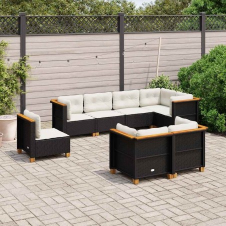 Salon de jardin 8 pcs avec coussins noir résine tressée 629723629723